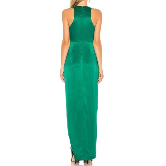 NBD Kelly Green Satin Beverly Blvd Deep V-Neck Evening Dress - Picture 3 of 12